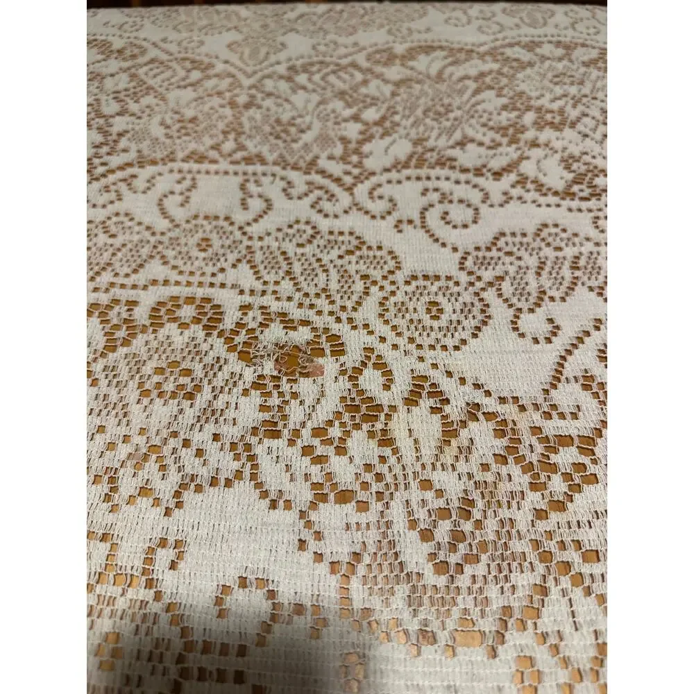 Extra Large Cream Lace Tablecloth Baroque Oval Oblong Flaws 124x65